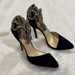 Aminah Abdul-Black Crystal Embellished Heels